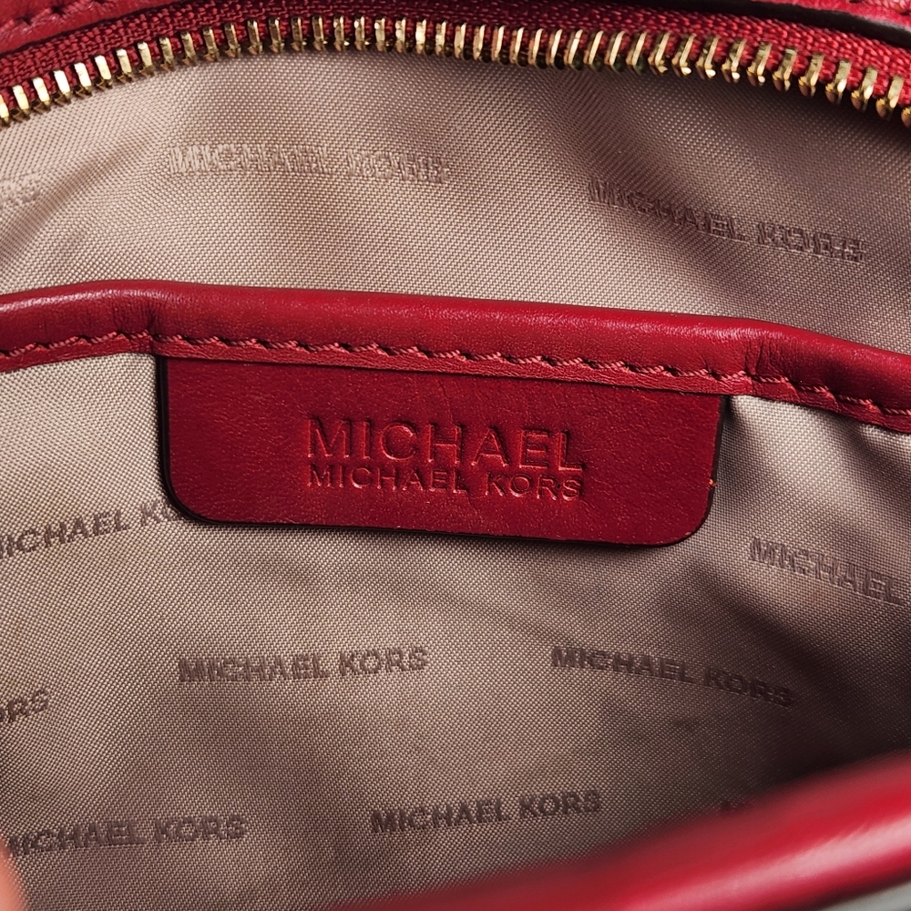 MICHAEL KORS Ginny Crossbody Bag Red Gold Chain Leather Signature Charm - Picture 7 of 14